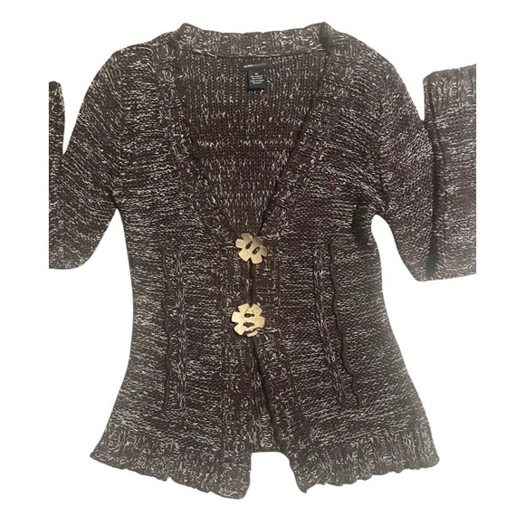 BCBGMAXAZRIA Cardigan Sweater Caitlin Brown Multi Colored Ruffled Edges Size MED - Picture 9 of 9